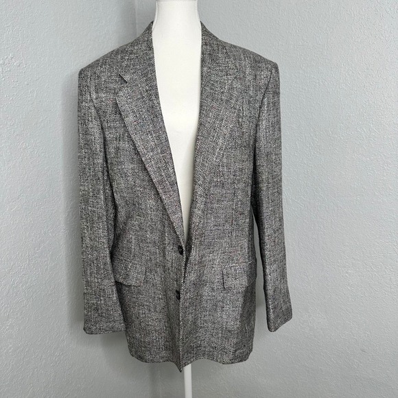 Mens Tweed Blazer Gray Herringbone Sport Coat Multi Speckled Professional - Picture 1 of 10